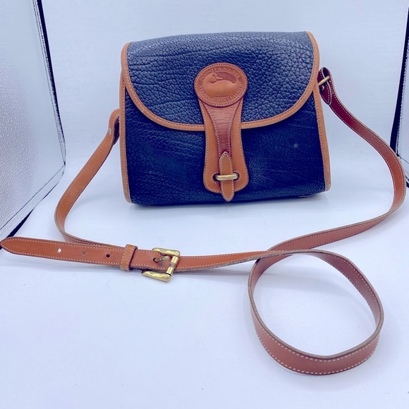Vintage Dooney & Bourke Navy Blue And Tan Pebble Leather Shoulder/Crossbody Bag - Picture 15 of 15